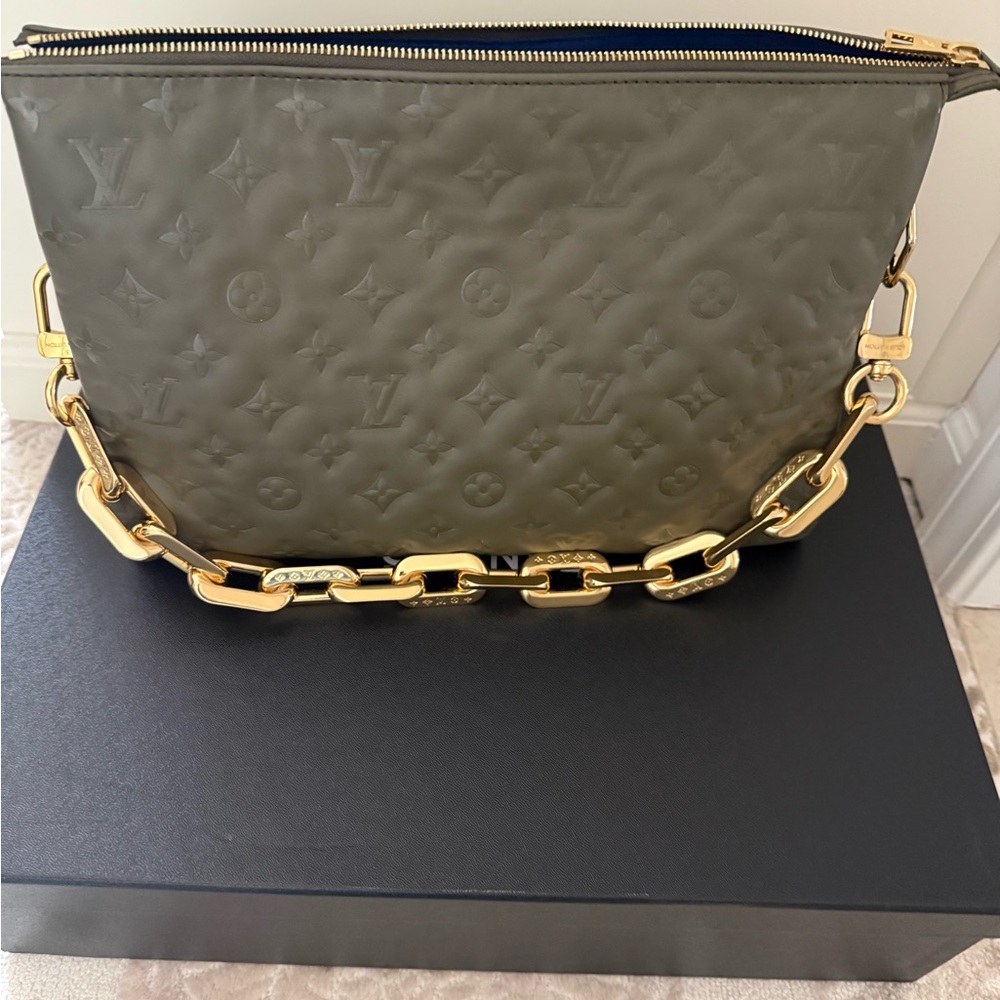 Louis Vuitton Olive Green Monogram Shoulder Bag with Gold Chain